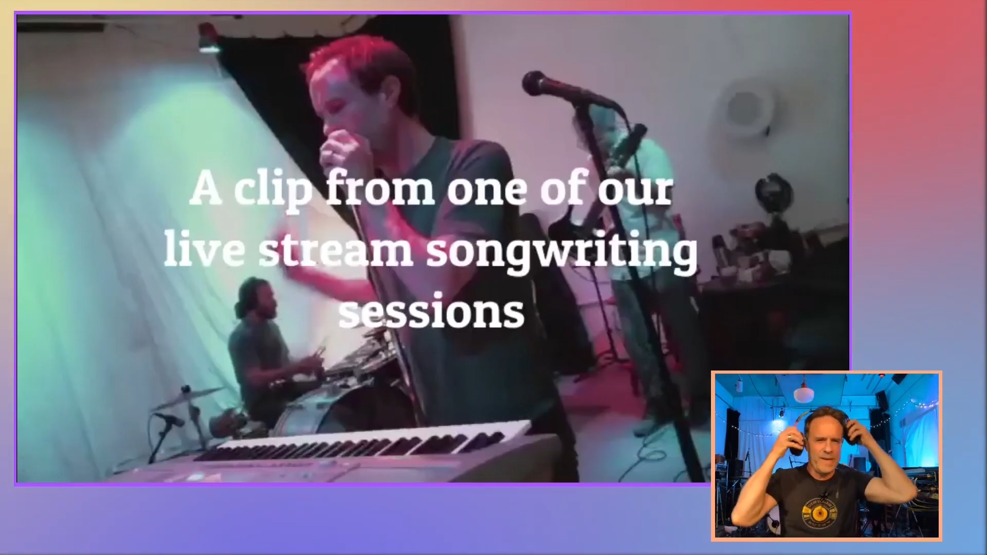 screenshot of band playing instruments in the studio