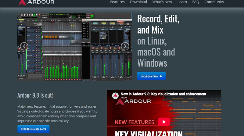 Screenshot of the Ardour webite