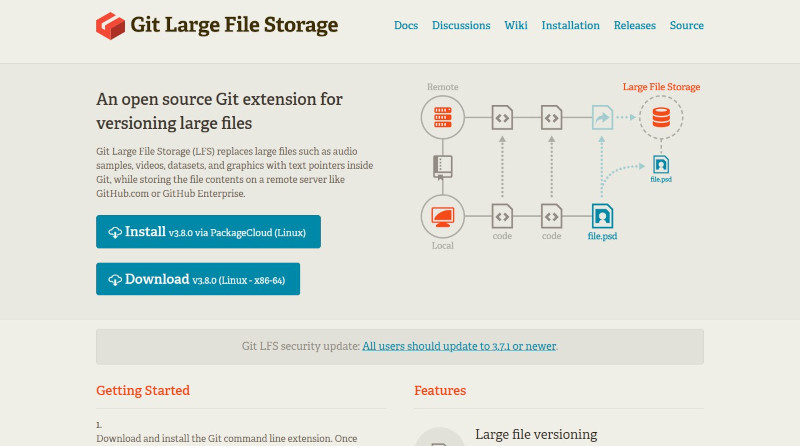 Screenshot of the Git LFS webite
