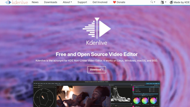 Screenshot of the Kdenlive website