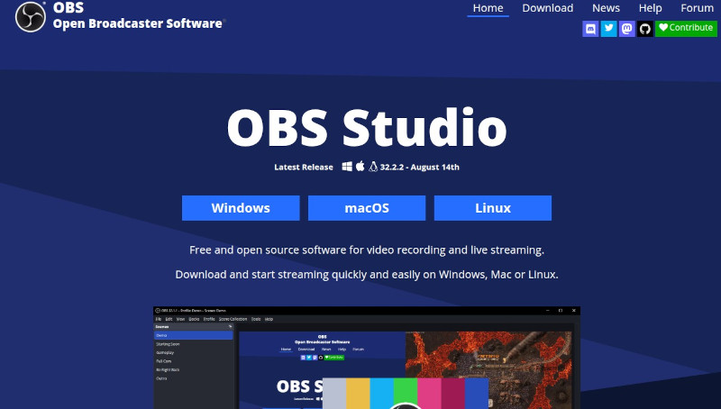 Screenshot of the OBS Studio webite